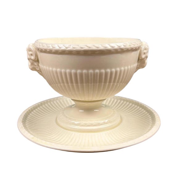 Vintage Wedgwood Edme Creamware Serving Bowl | Ram's Head Handles