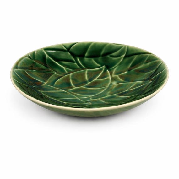 Pier 1 Imports Jade Leaves Salad Serving Bowl | Green Embossed Stoneware | 10” | Discontinued