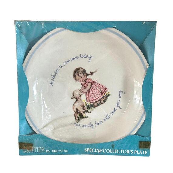 Vintage Rusties Brownie Plate: Little Girl and Lamb, NIB Collectible