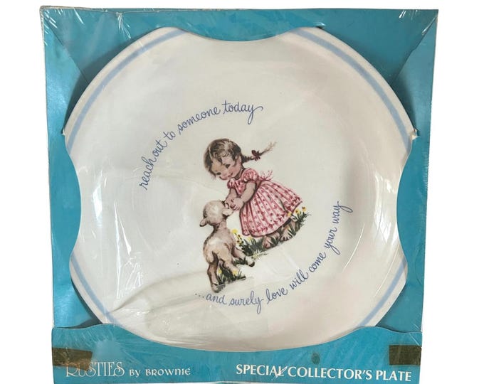 Vintage Rusties Brownie Plate: Little Girl and Lamb, NIB Collectible