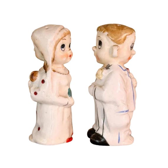 Turnabouts Couple Before And After Double-Sided Marriage Japan Salt & Pepper Shakers