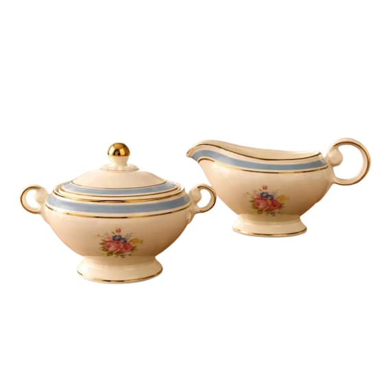 Vintage Taylor Smith & Taylor Cream and Sugar Set 1681: Floral Bone China