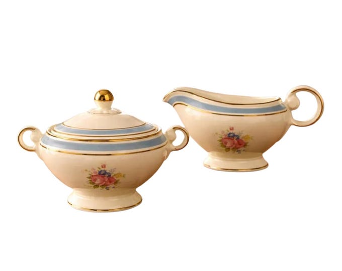 Vintage Taylor Smith & Taylor Cream and Sugar Set 1681: Floral Bone China