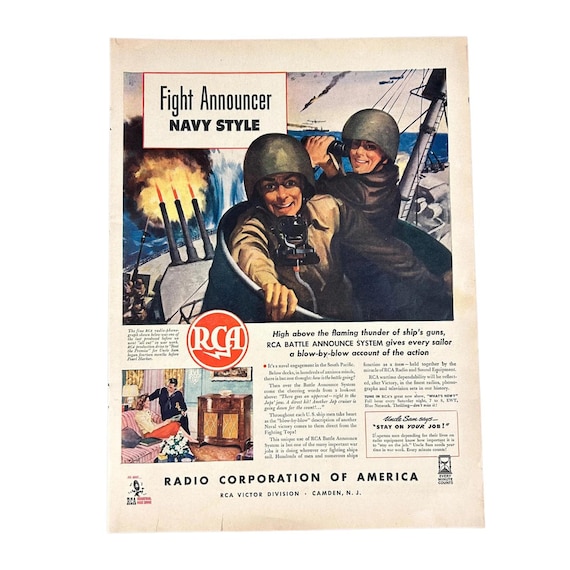 Vintage 1943 RCA WWII Ad – Navy Ship Communication Print