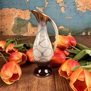 Vintage MCM Ceramic Germany 523717 Small Oblong Pitcher/Bud Vase Accented in Gold