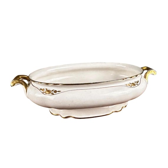 VTG Homer Laughlin Virginia Rose Handled Vegetable Bowl with 18 carat gold details