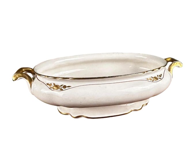 VTG Homer Laughlin Virginia Rose Handled Vegetable Bowl with 18 carat gold details