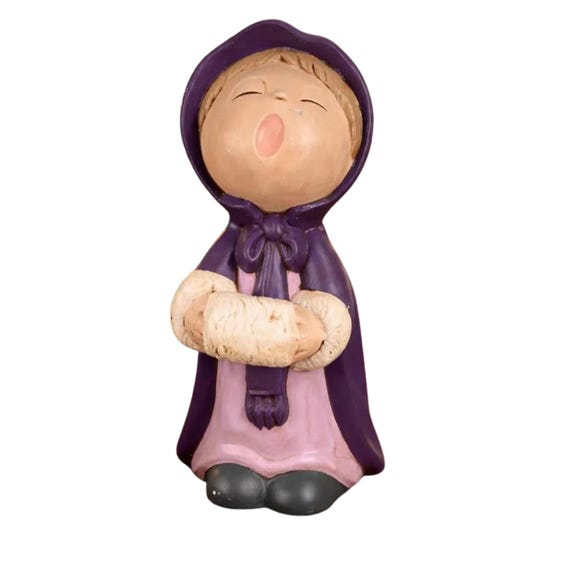 Ceramic Mold Christmas Caroler - Sweet Girl in Purple & Lavender, Singing Joyfully