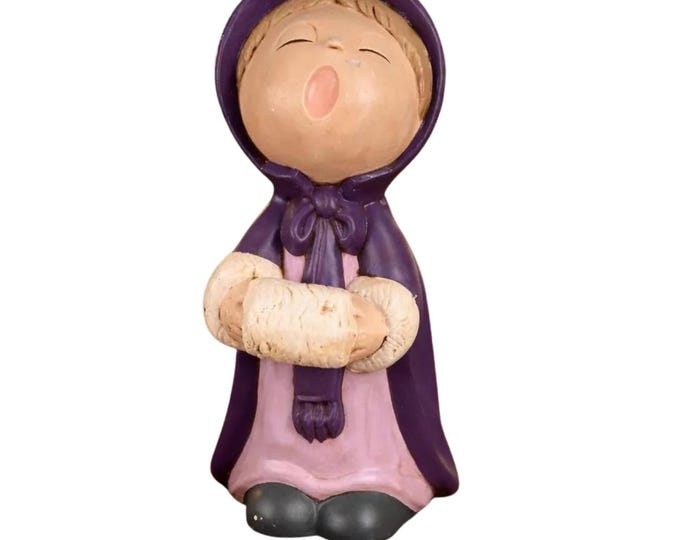 Ceramic Mold Christmas Caroler - Sweet Girl in Purple & Lavender, Singing Joyfully