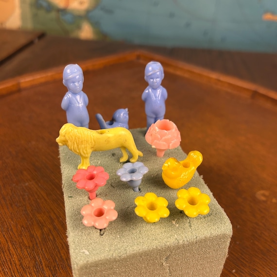 Vintage Pastel Flower Cupcake Toppers | Mid Century Party Decor, Set of 12