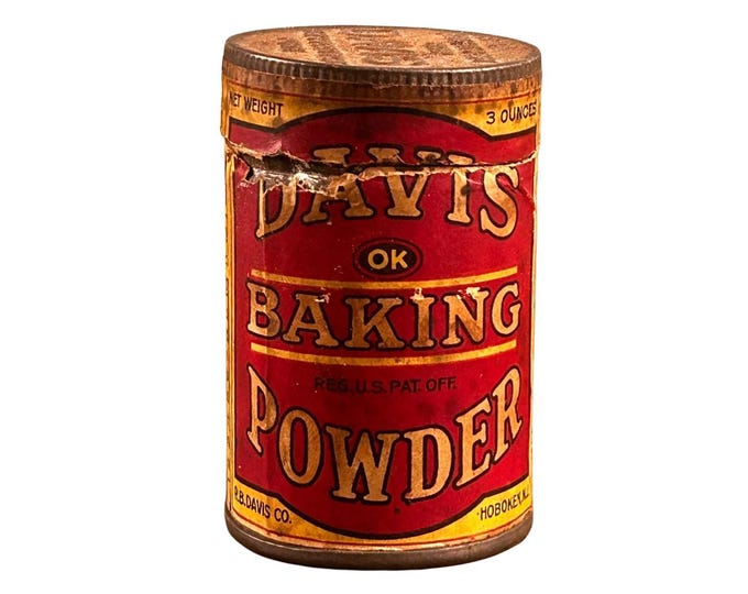 Vintage Davis Baking Powder Advertising Tin Can Container Paper Label Embossed Lid