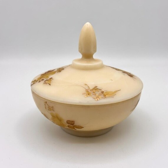 Vintage Fenton Cameo Satin Candy Box with Chocolate Hand-Painted Roses and artist signed