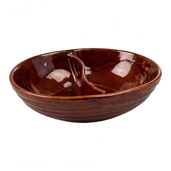 Marcrest Colorado Red Daisy and Dot Divided Vegetable Bowl Brown