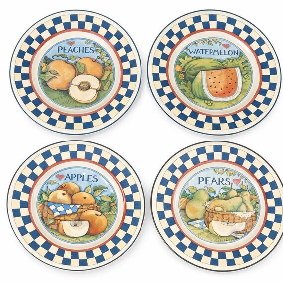 Certified International Harvest Fair Plates Set of 4 | Susan Winget Fruit | 1996 Retired Pattern