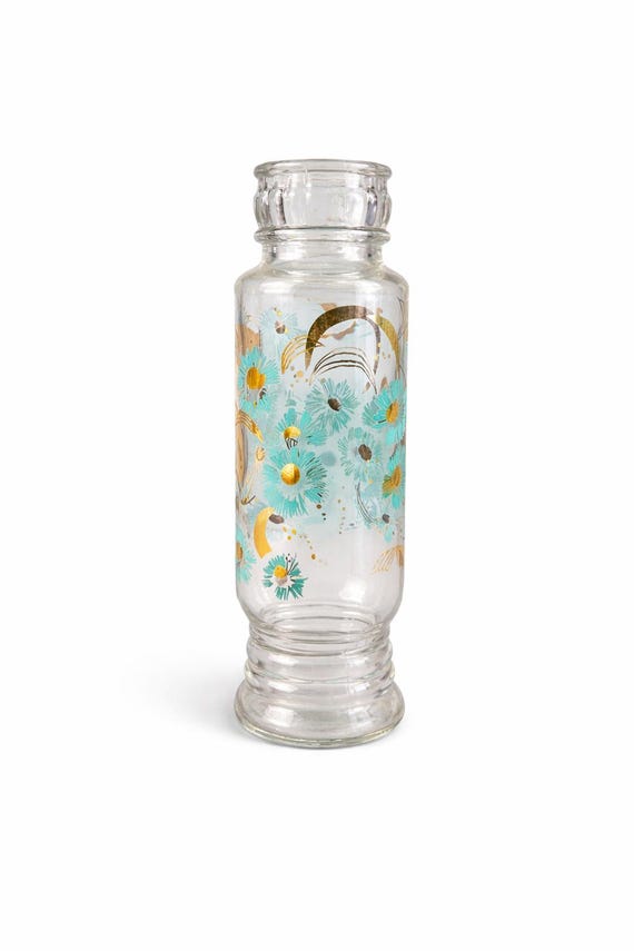 Vintage 1940s Turquoise Blue & Gold Glass Bud Vase - Mid-Century Art Glass | 9.25” Tall