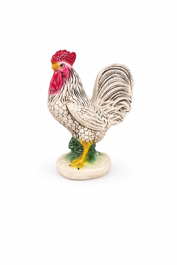 Vintage Chalkware Rooster Coin Bank – Hand-Painted Mexican Farmhouse Decor