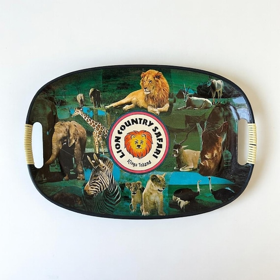 1970s Fiberboard Japan Made SERVING TRAY "Lion Country Safari" Kings Island Amusement Park Ohio