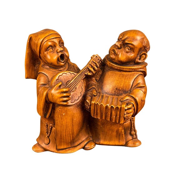 Vintage ANRI Toriart Monk & Nun Figurines | Italian Religious Musical Set | Mandolin and Accordion