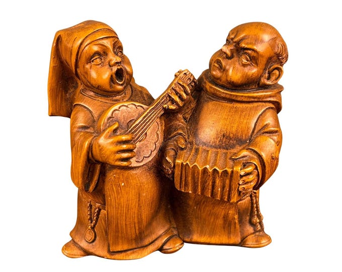 Vintage ANRI Toriart Monk & Nun Figurines | Italian Religious Musical Set | Mandolin and Accordion