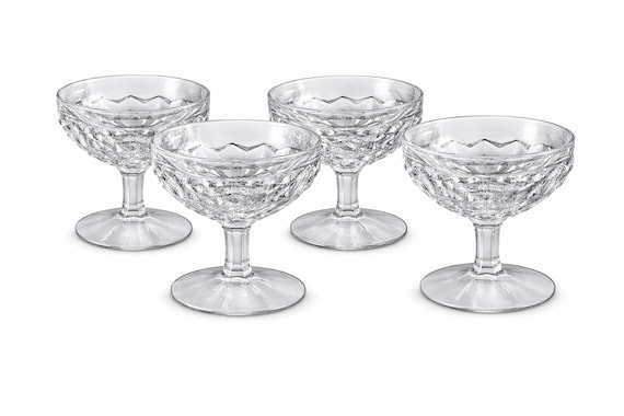 Set of 4 Vintage Fostoria American Crystal Coupe Sherbets | Low Footed Dessert Glasses