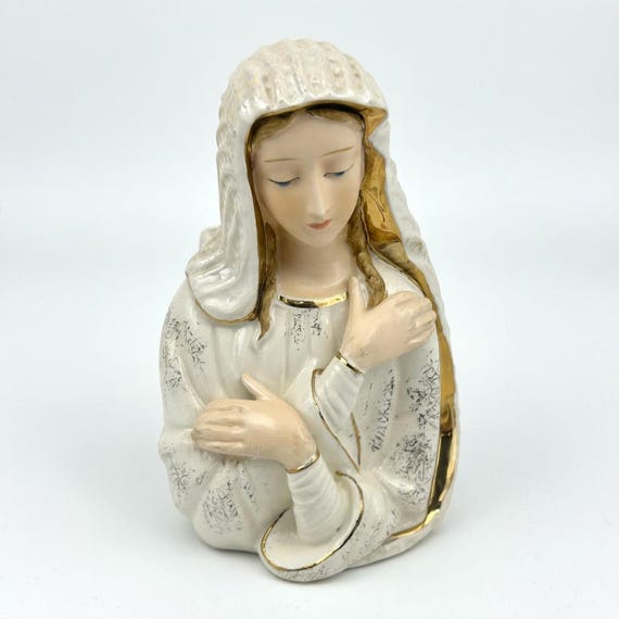 Vintage Artmark Madonna Bust Planter | Gold Trim Ceramic Vase, Japan