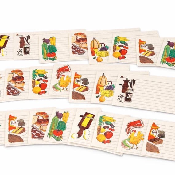 Vintage Illustrated Recipe Cards Set: Mid-Century Kitchen Ephemera (3x5)