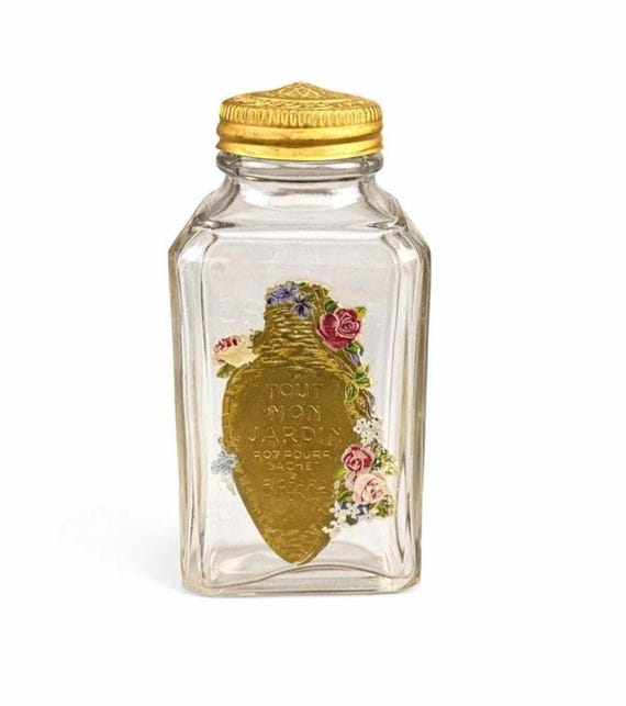 Antique Richard Hudnut Potpourri Bottle: 1910s Tout Mon Jardin, Brass Cap