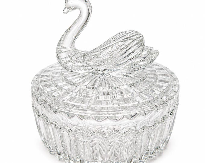 Vintage Jeannette Glass Swan Powder Dish Clear Depression Glass Vanity Box Lipstick Holder 1940s