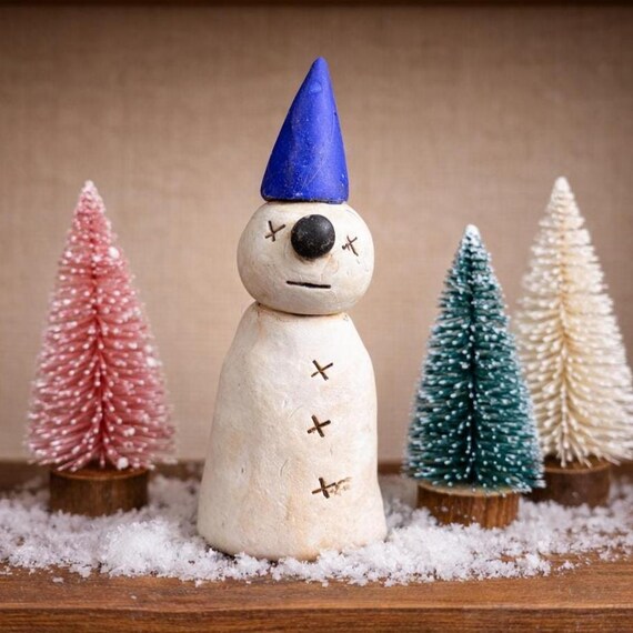 Handcrafted Polymer Clay Snowman Figurine: Whimsical Folk Art Winter Decor (Certificate of Authenticity)
