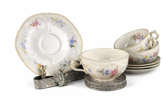 Vintage Rosenthal Demitasse Cup and Saucer Set – Floral Heirloom, Set of 4