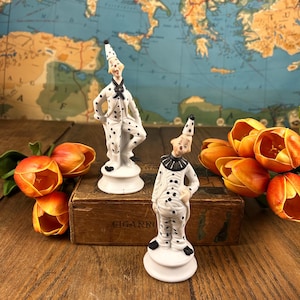 Vintage Mann Porcelain Potbelly Clowns Set of Two Figurines Made in Taiwan  7&quot; Tall