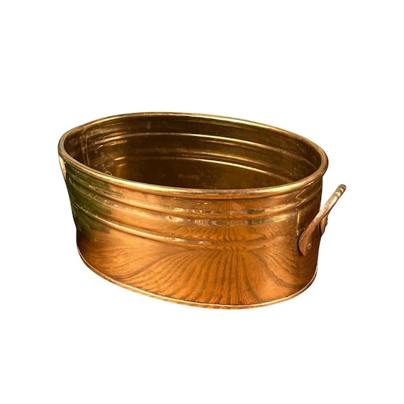 Vintage 8" Lacquered Brass Oval Planter Jardiniere: Made in India Hosley International