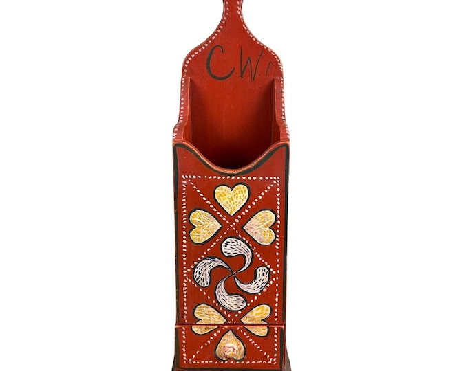 Norwegian Folk Art Wooden Wall Pocket | Hand-Painted Rosemaling Tole Painting | Vintage Signed