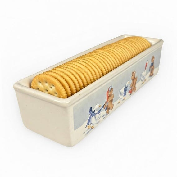 Vintage 1988 House of Lloyd “Quacker” Cracker Tray | Bears & Geese | Ceramic Holiday Server