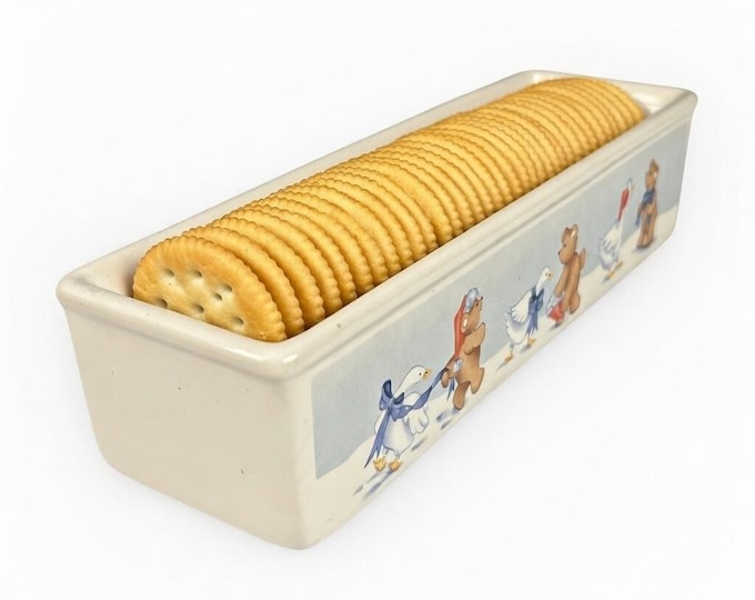 Vintage 1988 House of Lloyd “Quacker” Cracker Tray | Bears & Geese | Ceramic Holiday Server