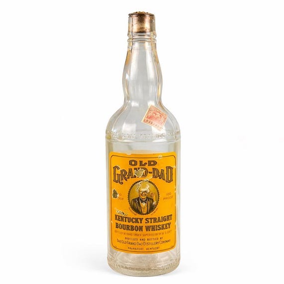 Vintage Old Grand-Dad Bourbon Whiskey Bottle, Cork Stopper, Ohio Tax Stamp