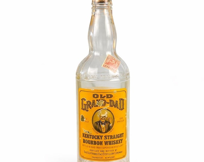 Vintage Old Grand-Dad Bourbon Whiskey Bottle, Cork Stopper, Ohio Tax Stamp