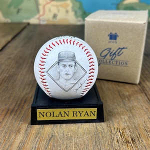 Vintage 1995 Nolan Ryan Mets- Angels- Astros- Rangers Commemorative Baseball with Stand and Original Box