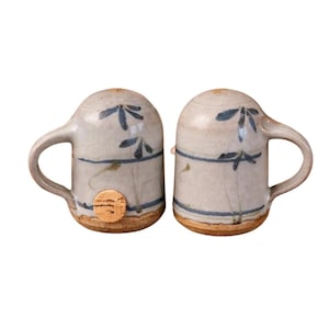 Vintage Studio Pottery Salt and Pepper Shakers, Speckled Gray Floral Stoneware