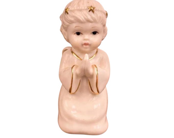 Praying Angel Figurine: Kneeling Angel Cream with Gold Trim Vintage