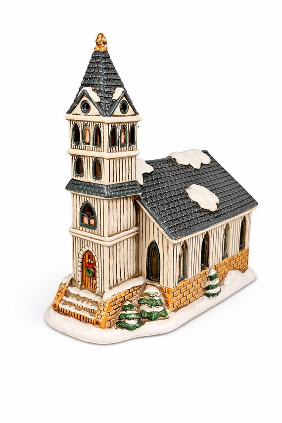 Lefton Lighted Colonial Village Church – Byron Wood Hand-Painted Porcelain Christmas House
