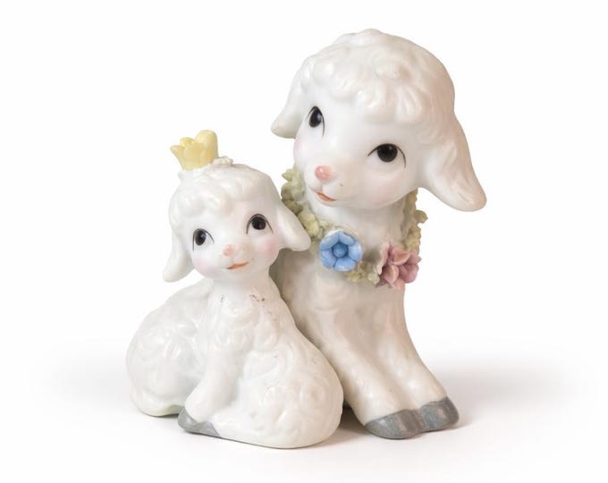 Vintage Napco Bone China Lamb Figurine: Spring Flower Easter Decor