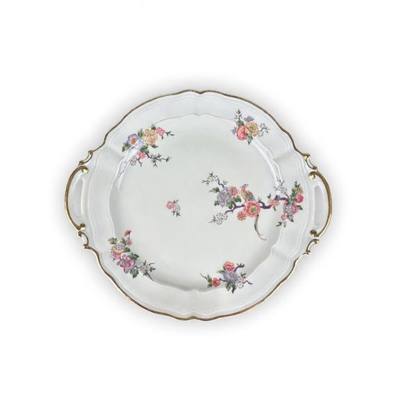 Bernardaud Limoges France Bengali Cream Regence Double-Handled Cake Plate 10.5"dia