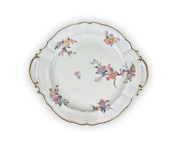 Bernardaud Limoges France Bengali Cream Regence Double-Handled Cake Plate 10.5"dia