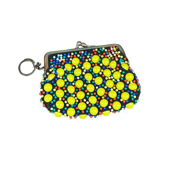 Vintage Beaded Coin Purse: Retro Kiss Lock with Key Ring