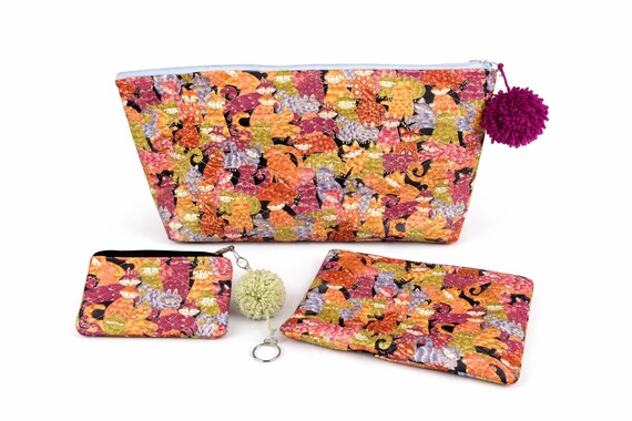 Handmade Quilted Cat Pouches Set | Coin Purse, Makeup Bag, Accessory Bag