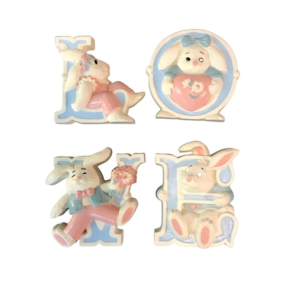 Adorable 1992 Love-Themed Bunny Rabbits Wall Hanging - Nursery Decor
