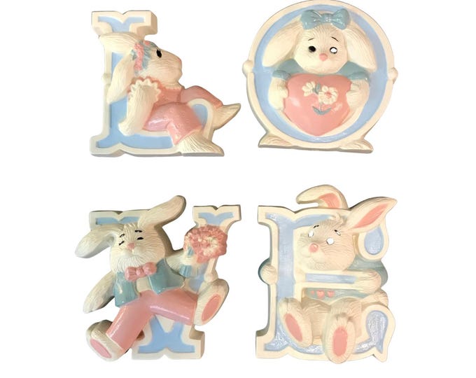 Adorable 1992 Love-Themed Bunny Rabbits Wall Hanging - Nursery Decor