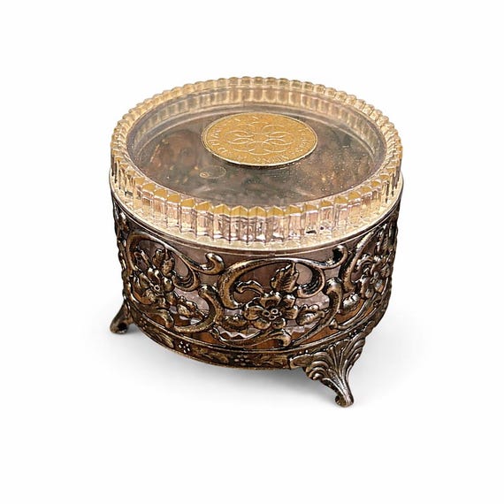 Vintage Jovan Mink Pearls Container: Ornate Ormolu Style Vanity Box, 1960s