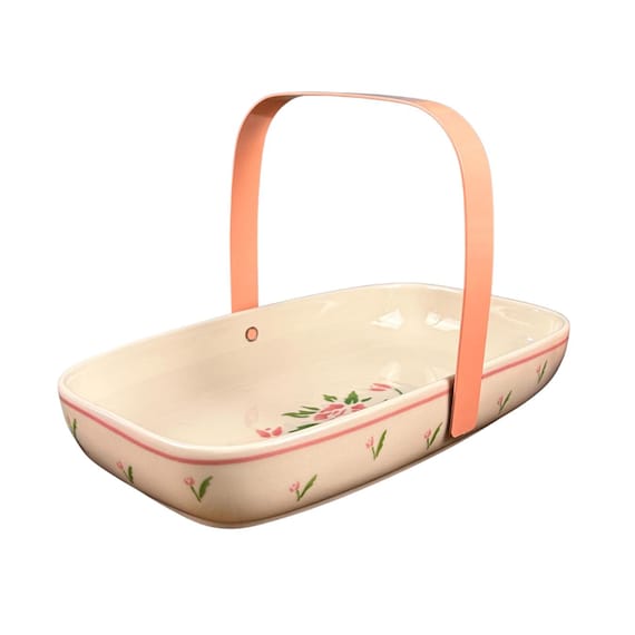 Vintage Telaflora Ceramic Planter Basket, Pink Floral Decor, 1985